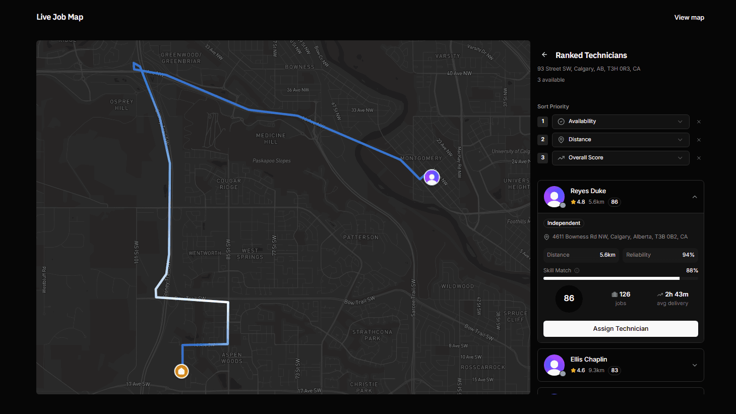 Vremly live dispatch map โ real-time view of active jobs across Edmonton
