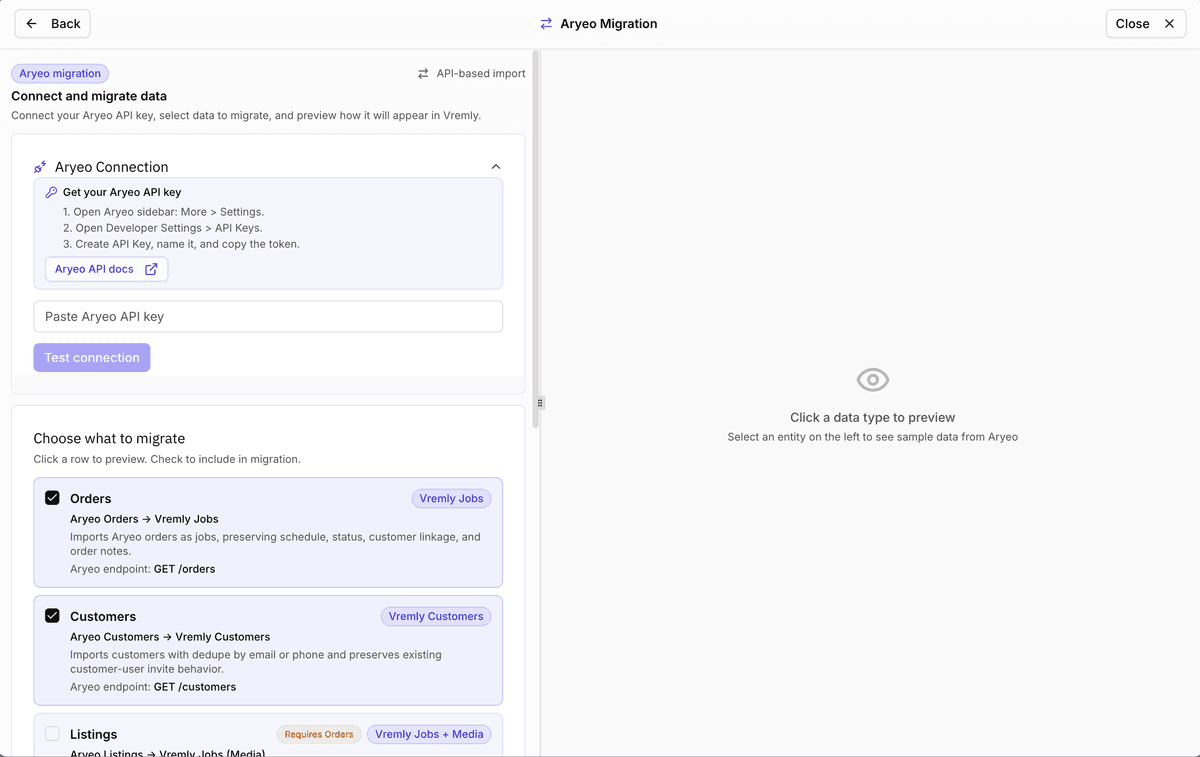 Aryeo migration tool